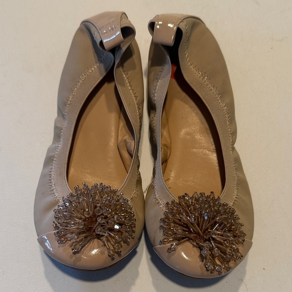 GB Girls Tan Flats with Decorative Toes